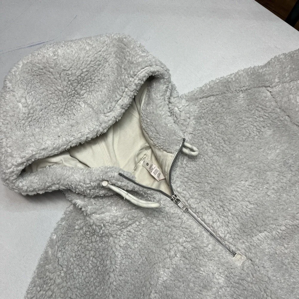 LULULEMON Textured Fleece‎ Scuba Sherpa Half Zip Hoodie Size 14 Oversized Gray